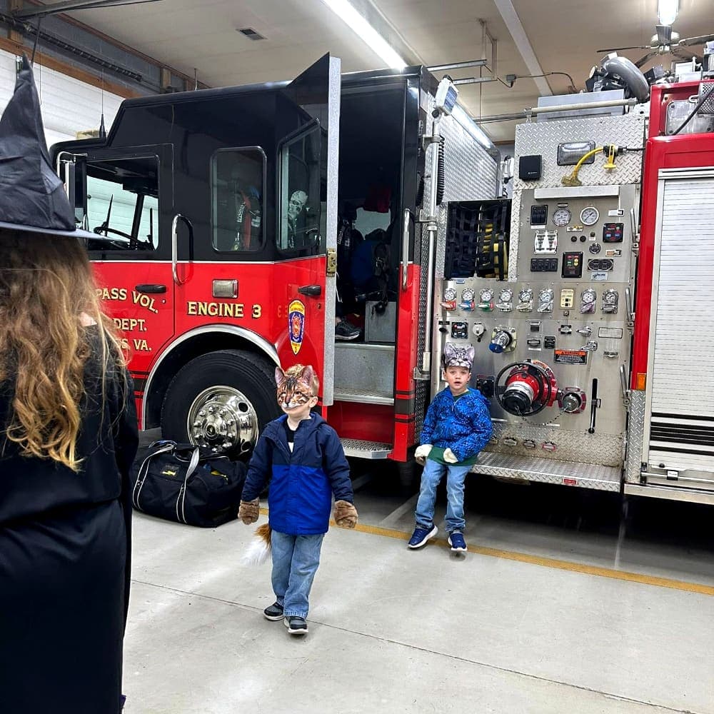 Kids visiting Engine 3 during a station open house